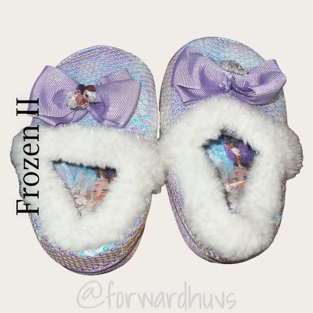 Frozen II - 2 Pair Sequin Kids Booties and Slippers Size 7/8